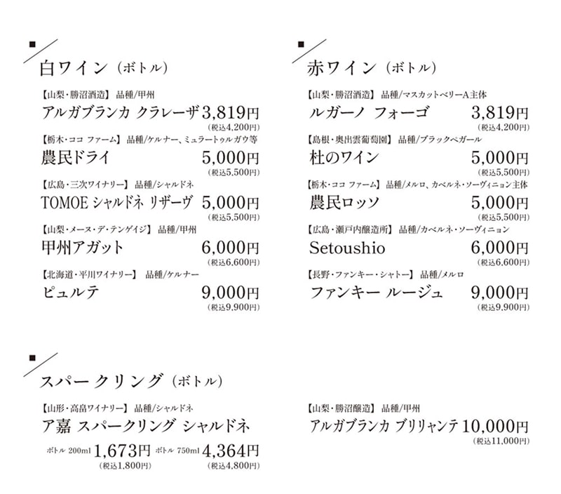 ドリンクメニュー